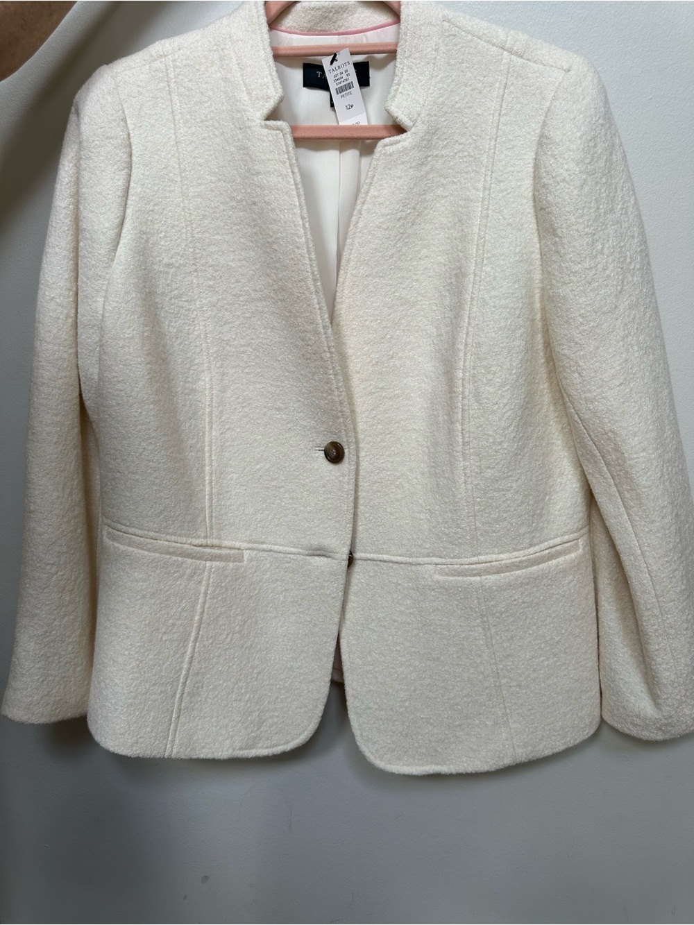 Talbots Cream Textured Single-Button Bouclé Blazer
